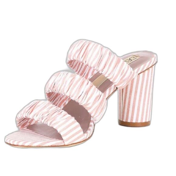 Deltan Sandal Women Size 8 Dusty Pink Striped Three Band Slides Round Heel NWOT - Picture 1 of 12